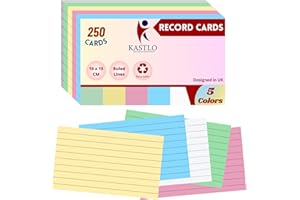 KASTLO 250 Pcs Ruled Index Coloured Flash Cards for Revision (10x15cm) - Two-Sided Lined Revision Flash Cards Coloured - Record Cards & Cue Cards - Study Office Large Flashcards Revision School Learning Memo