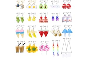 Kakonia 20 Pairs Cute Clip On Earrings Weird Earrings for Girls Women Funny Drop Dangle Earrings Mushroom Strawberry Flower Animal Kawaii Clip Earrings Non Pierced Earring With Clear Box