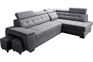 ‎ROBIN INSPIRE Robin Grand Corner Sofa with Sleep Function, Bed Box Headrests, Relaxation Function, 2 Stools, Sofa, L-Shape Sofa Bed, Freestanding Corner Sofa, Sofa Bed, Living Room Furniture, Living Landscape