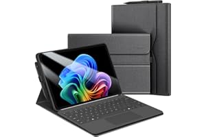 FINTIE Custodia per Microsoft Surface Pro 12 Pollici (2025), [Multi-angli] Portfolio Business Cover Posteriore in TPU con Tasca e Portapenne, Compatibile con Tastiera Type Cover, (*Nero)