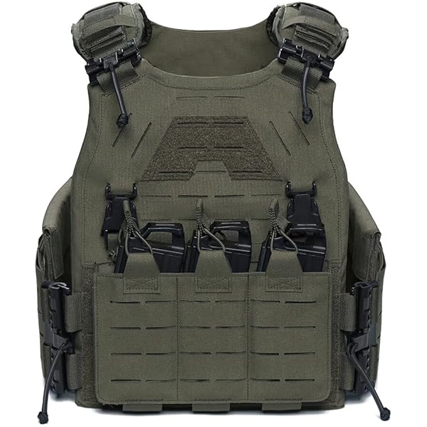 ULIONTAC Taktischer Plattenträger Taktische Weste 1000D Nylon mit 556 Magazintasche Leichte Schutzweste Schnellverschlusssystem MOLLE Kompatibler Plate Carrier für (Ranger Grün