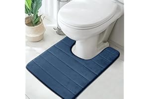 LUSCHEER Absorbent WC Toilet Rug Non-Slip U Shape Pedestal Mat Bath Mat, Extra Soft Memory Foam Bathroom Toilet Mat for Floor, Quick-drying Machine-Washable, 50 x 60 cm, Blue