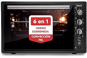Sogo Horno Sobremesa de Convección 70L - Horno Eléctrico con Rustidor para Asados Jugosos - Horno Multifunción con Gratinador para Recetas Crocantes - Ideal para Cualquier Plato