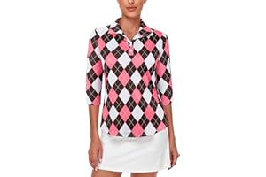 Akiooue Polo Shirts for Women UK Quick Dry 3/4 Sleeve Golf Shirts with 2 Button UPF 50+ Workout Tops S-XXL