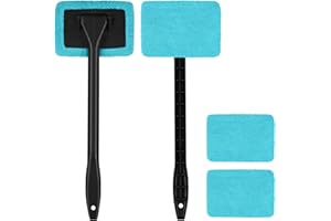 URAQT Car Windscreen Cleaner Brush, 2PCS Long Reach Windscreen Cleaner with 4 Washable Microfiber Pads, Home Kitchen Auto Inside Glass Wiper, Car Window Cleaner for Fog Moisture Removal (Blue)