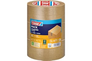 tesa tesapack STANDARD PAPER - paketband - Brun - 3 rullar 50 m x 50 mm | Papperstejp för paket som går att riva av för hand - papperstejp för lätta paket - tillverkad av 56 % förnybara material