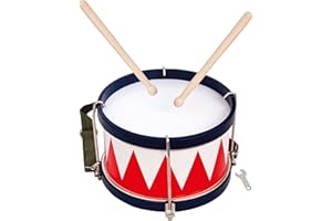 Bino world of toys 86583 Tambour Bino, jouets pour enfants à partir de 3 ans, jouets pour enfants (instrument de musique pour enfants avec sangle de transport, 2 baguettes et clés d'accordage, adaptées de manière optimale aux mains des enfants), multicolore