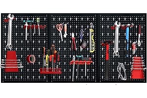 HENGMEI Ścianka narzędziowa z metalu z 17-częściowym zestawem haków 120 x 60 x 2 cm ściana perforowana do warsztatu