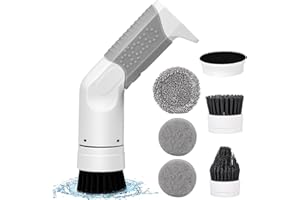 LUVZOOR Spazzola di pulizia elettrica senza fili, spazzola da tavola impermeabile con 6 testine di spazzola sostituibili, spazzola rotante per la pulizia del bagno, della cucina, dell'automobile