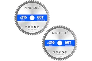 NINEHOLE 2 sztuki Brzeszczot do Piły Tarczowej 216 x 30 mm (pierścień 25mm/20mm/16mm) - Tarcza 60 Zębów, do Drewna, Sklejki, Laminatu, Płyt Kartonowo-Gipsowych, Plastiku