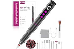 POFIBO Nagelfräser Kabellose Elektrische Nagelfeile - 35000 U/Min Nagelfräser für Gelnägel, 12 IN 1 Professionell Fräser für Nägel & Acrylnägel, Maniküre Pediküre Set mit 5 Geschwindigkeiten