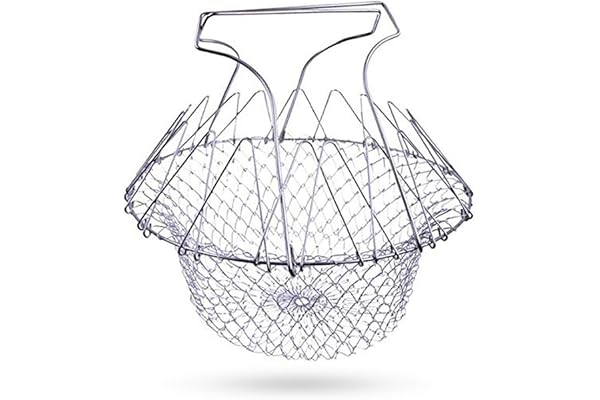 Panier à Frire pour Casserole Acier Inoxydable Pliable en Multi-Fonctions Friteuse Ronde Passoire pour Frites Pommes de Terre Friture Alimentaire Légumes Salades Cuisine Outil de Cuisson