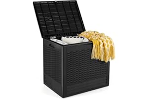 HOMASIS Baúl de Almacenaje Bloqueable, Arcón Exterior de PP 96 L, Caja de Almacenamiento Impermeable para Patio, Jardín, Junto a la Piscina, Terraza (Nergo)