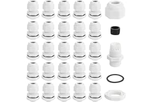 eROOSY 25 Pcs Cable Glands Waterproof PG9 Adjustable Cable Glands, Nylon Cable Glands for Cables with a Diameter of 4-8mm, Waterproof Nylon Cable Glands, White