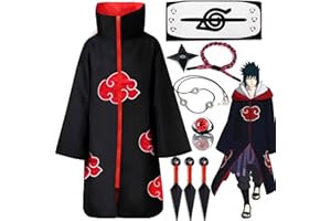 Purpledi Akatsuki Itachi Cape Cosplay Deguisement Akatsuki Uchiha Itachi, Anime Déguisement de Costume Cosplay Halloween et Noël Cape Déguisement avec Collier Anneau Bandeau pour Enfants