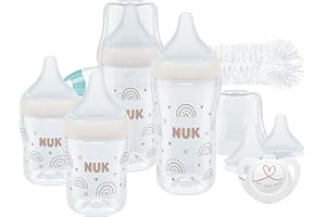 Set inicial de biberones Perfect Match de NUK | +0-6 meses | Se adapta al bebé como el pecho de mama | 4 biberones anticólico, chupete, escobilla y tetinas | Mickey Mouse de Disney | 9 uds.