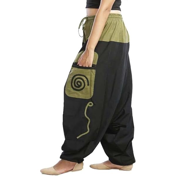 Sarouel en coton noir : pantalon de yoga tribal Aladdin ample - France