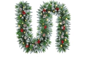 FGHB 2.7M / 9FT Guirnalda Navidad,Guirnaldas Navideñas con Luces,y 220 Puntas de Ramas, con 30 LED Luces,para Escaleras,Chimenea,Puerta, Interior/Exterior Decoracion Navidad