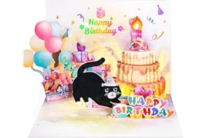 FITMITE Birthday Cards, Cute Cat MUSIC & LIGHTS & BLOWABLE CANDLE Funny Pop up Happy Birthday Card, Birthday Gifts for Women Men Cat Lover Mom or Dad-Meow Cat