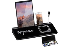 DEWUR Lavagna in Vetro Nero, Lavagna Bianca da Scrivania Con Supporto per Telefono, Tablet e Tastiera - Organizer da Scrivania Con Accessori per Ufficio e Casa