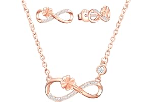 CPSLOVE Collares y Pendientes de símbolo de infinito para mujer, Conjunto de joyas de símbolo de infinito y Trébol, collar colgante y pendientes de plata 925, Circón brillante