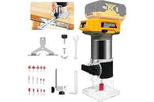 BYCZONE Cordless Wood Router Trimmer for Dewalt 20V Battery, 6 Speeds Wood Trimmer Set, 800W - 30000 RPM Brushless Motor Hand Palm Router with 15pcs 1/4"Shank Router Bits for Woodworking,Slotting(NO Battery)