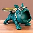 SkyKey Bulldog Storage Butler Sculpture| Handcrafted Resin Sculpture | Tray and Bowl Storage | Ideal for Keys, Jewelry, and Trinkets | Stylish Gift Option in Green | Pack of 1