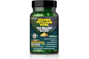 STELLAR LIFE Fibre Supplement 5000mg Psyllium Husk with 500 Million Multi-Strain Probiotic - High Strength - Natural Soluble Fiber Supplement Plantago Ovata Seeds 2 Month Supply Psyllium Husks Capsules Vegan, UK