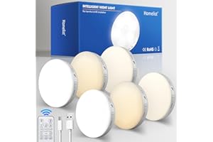 Homelist Puck Lights with Remote, 6 Pack LED Rechargeable Motion Sensor Lights Indoor Under Cabinet Lights, 3 Color Temperature Wireless Battery Operated Night Light for Stair Kitchen Wall Cupboard