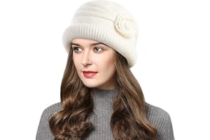 Wantonfy Bonnet pour femme double couche en polaire côtelée - Bonnet français vintage tricoté tressé au crochet chic léger vintage joli classique