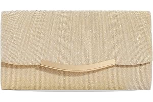 Kememo Silver Clutch Bags, Women's Clutches Evening Bags with Detachable Chain, Sequin Bag Envelope Handbags Purses for Women Bridal Prom Party Wedding