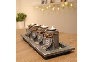 dszapaci Teelichthalter-Set Holz Tablett Landhaus Tischdekoration Windlicht Weihnachtsdekoration innen, Mehrfarbig