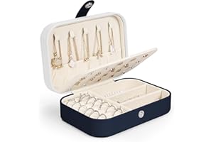 AOVNEA Boite à Bijoux, Petite Boites a Bijoux Voyage & Rangement Bijoux en Cuir PU Organisateur Bijoux Portable Boite a Bijoux Femme Fille Pour Bagues Boucles d'oreilles Colliers Bracelets, Bleu Foncé