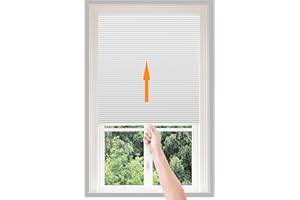 MARITOWN Window Shades Pull Down No Drill Blinds Non-Woven Light Filtering Stick On Cut to Size Self Adhesive Pleated Temporary Blind for Bedroom Kitchen Bathroom Windows Doors