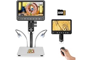 BEBANG Microscope Numérique LCD 7" 1200x Pour Adultes - Loupe à Pièces 3024P, 12MP Avec Vue PC, Compatible MacOS Windows, Carte SD 32GB (Blanc)