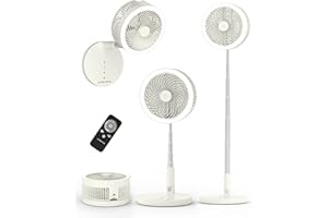 Primevolve Ventilador de Pie Portátil, 10400mAh Recargable USB Ventilador Plegable con Mando, 4 Ajustes de Velocidad del Ventilador para Dormitorio/Oficina/Camping/Viajes, Blanco 8.5 "