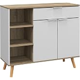 Homcom Modern Living Room Sideboard with 1 Drawer 95 x 35 x 85 cm White and | Kitchen Sideboard, 2 Soft Close Doors, Adjustab