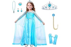 YADODO Disfraz Elsa Niña 2~7 Años Disfraces de Elsa Princesa con Accesorios de Tiara Elsa Vestido de Princesa Elsa Niñas para Niña de Cosplay Carnaval y Fiesta Cumpleaños Halloween