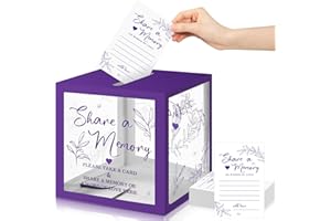 Pajean 50 Pcs Greenery Share a Memory Card for Celebration of Life Memory Cards Box with Transparent Windows Memory Box for Funeral Wedding Birthday Graduation Bridal Shower Guest Card Ideas (Purple)
