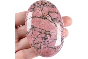 XIANNVXI 2.4" Large Rhodonite Crystal Stone Polished Palm Healing Gemstone 0.7" Thick Pocket Worry Stone Crystal for Massage Reiki Stress Relief Meditation Accessories 1 Pc
