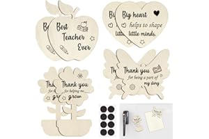 HONMOK 8 Pcs Best Teacher Wooden Fridge Magnets, Heart, Flower, Apple, Butterfly Styles, Thank You Teacher Gifts for Women Men, Pre School Nursery Grad Leaving Presents
