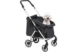 PawHut Poussette buggy pliable pour chien, porte-gobelets, laisse de sécurité, roues avec frein à 360°, fenêtre à mailles, alliage d'aluminium, chariot pour chien chat petit et miniature, gris