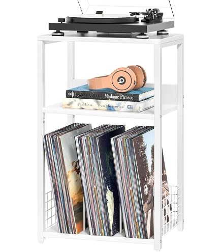 Supporto Giradischi A 5 Livelli COSTWAY - Scaffale Per Vinili, Piano Di Lavoro, Dimensioni 50x51x145 Cm, Colore Bianco