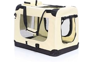 Fudajo Hopfällbar transportbur, beige, storlek M, 60 x 42 x 44 cm, bärväska med liggfilt för husdjur