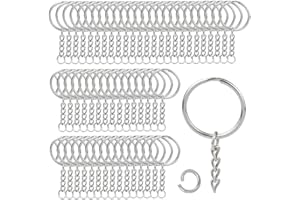 Luabue 100Pcs Keyring Chains Keyring Ring, Split Metal Key Rings with Chain & Open Jump Rings Bulk Keyring Making Kit Key Ring Hoop for Crafts DIY Jewelry Making 1"/25mm