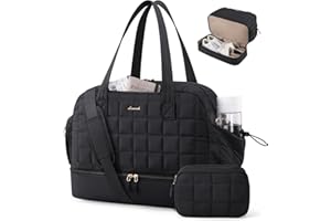 LOVEVOOK Reisetasche Damen 35L, Leichte Puffer Weekender Travel Bag Kliniktasche Geburt, Wasserdicht Sporttasche Gym Bag mit Schuhfach & Nassfach, Handgepäck Tasche für Flugzeug Reise Urlaub, Schwarz