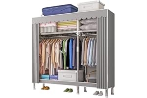 Dictstarst Armadio In Stoffa, Armadio Richiudibile Cabina Salvaspazio Guardaroba Non Tessuto Appendiabiti In Tessuto 126x46x173cm (Grigio)