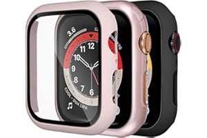 Dirrelo 3 Pack PC Case Compatible with Apple Watch Series 6/5/4/SE 40mm Tempered Glass Screen Protector, Full Cover Thin All-Around HD Protective Bumper Case for iwatch 6/5/4, Pink/Rose gold/Black