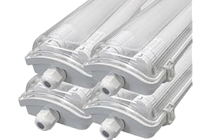 LUXULA Pack of 4 LED Wet Room Lights with 2 x 18 W LED Tubes T8-120 cm - 3600lm - 4000K Neutral White - IP65 IK08 - Bath Light Workshop Basement Garage