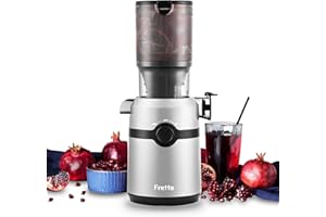 Fretta Extractor de Zumos y Verduras, Apertura de 108MM y Capacidad de 1L, Licuadora Prensado en Frio para Verduras Frutas Enteras, 200W Slow Juicer Machine, Fácil Montaje y Limpieza, Sin BPA(Plata)